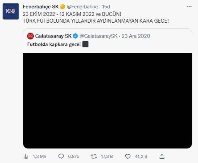 Fenerbahçe'den ve Uğur Dündar'dan Galatasaray'a 'kapkara gece' göndermesi