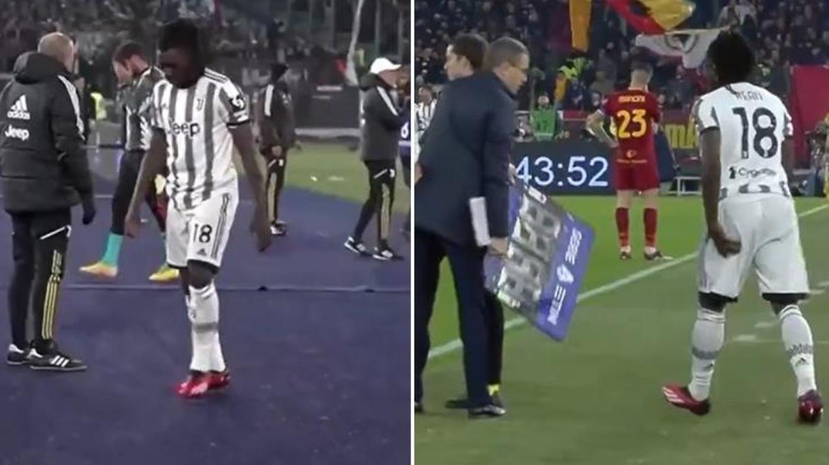 juventusun yildizi moise kean roma macinda oyuna girdikten 40 saniye sonra kirmizi kart gordu